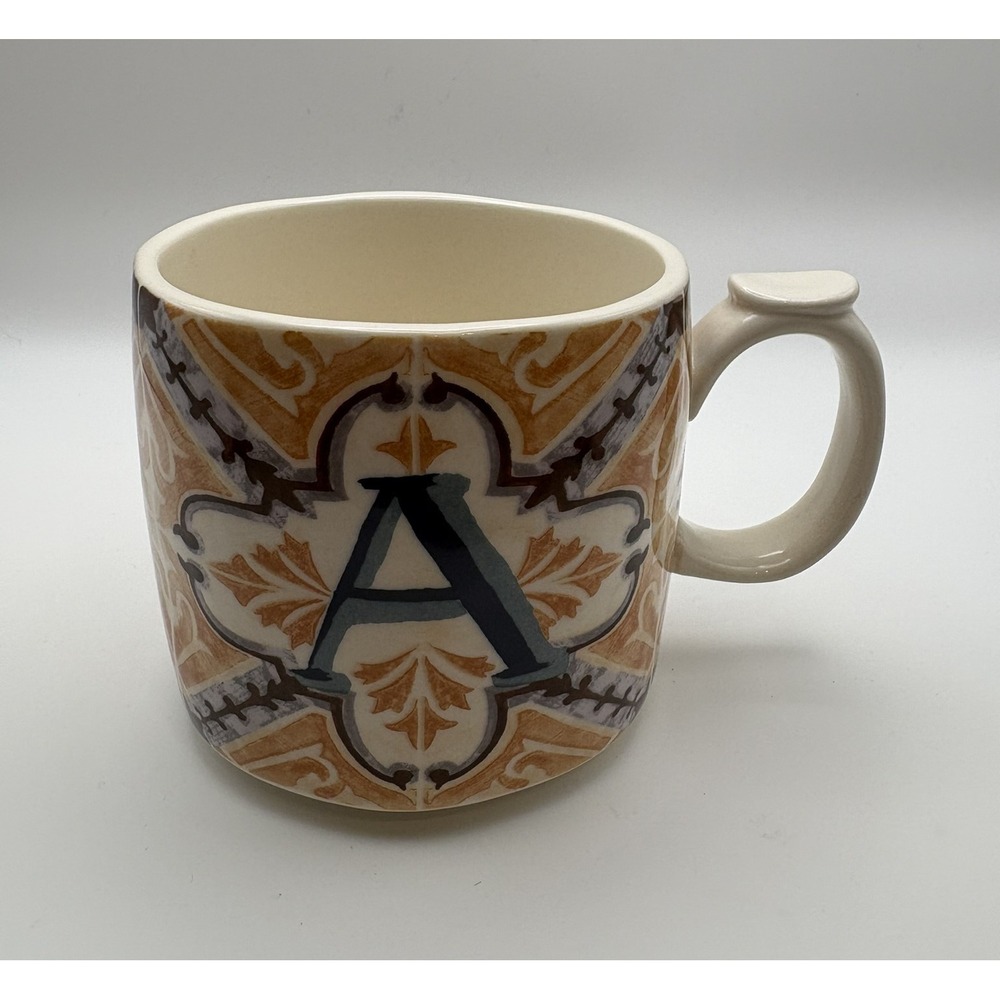 Anthropologie Monogram "A" Coffee Mug Boho Tile Moroccan Mediterranean‎ Ceramic